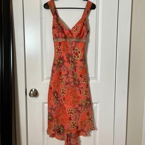 Vintage Y2K Orange Salmon Boho Indie Floral Paisley High Low Summer Dress